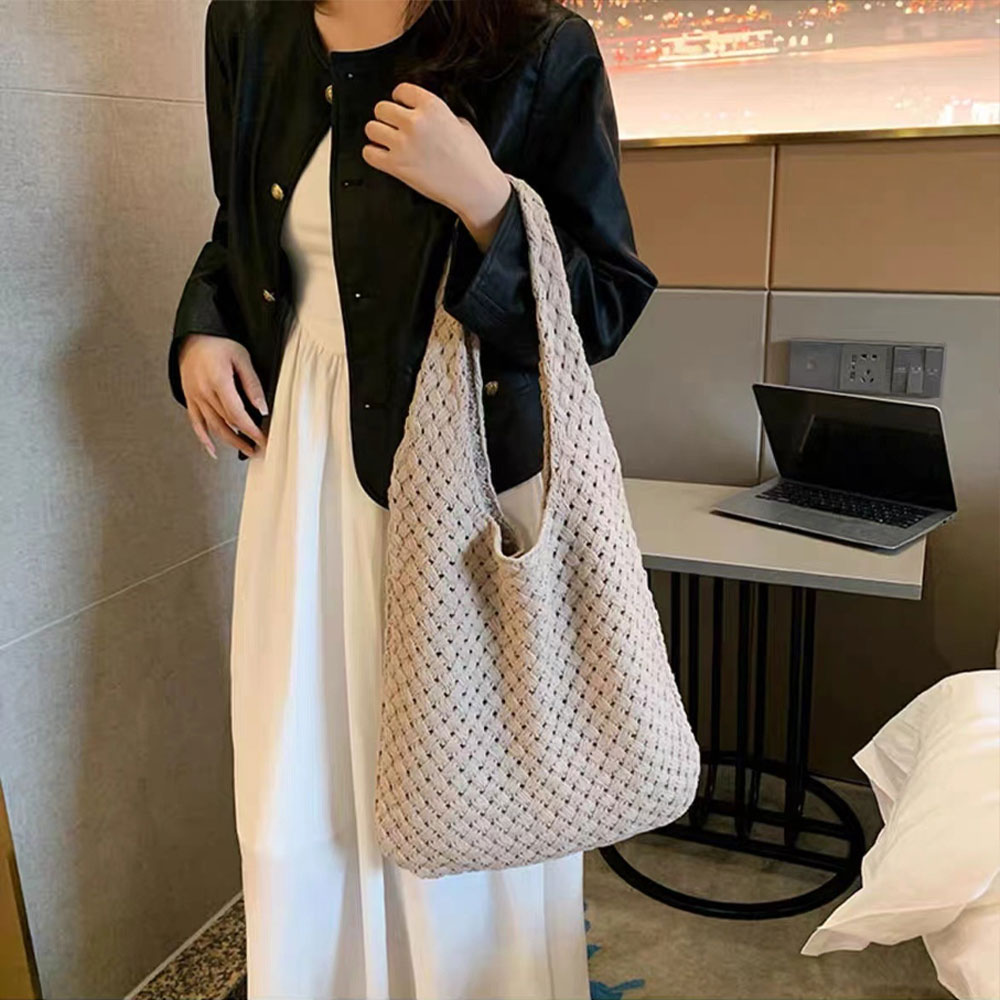 여성 네트백 비치 필드 버킷 쇼퍼 매쉬 호보 손뜨개 펀칭백 휘뚜루마뚜루 보부상가방 - 상품 이미지