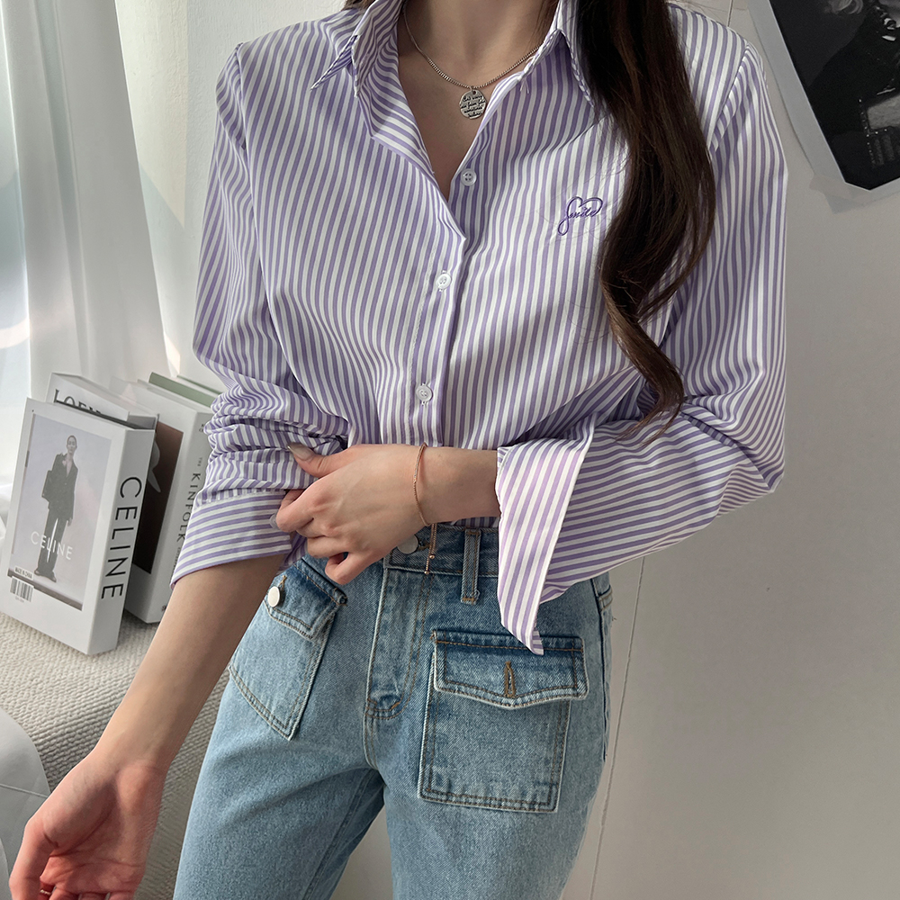 앤써 루즈핏 자수 스트라이프 남방 셔츠 - 메인 이미지