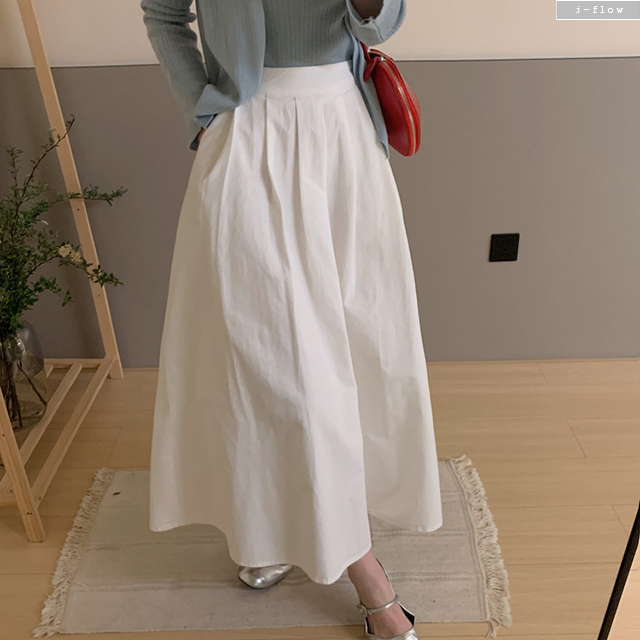 칼린 핀턱 주름 A라인 뒷밴딩 코튼 롱 스커트 4col 봄 여름 바스락 맥시 제이플로우 이미지 6