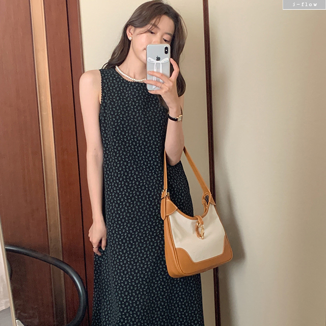 프랍 라운드 플라워 민소매 맥시 롱 원피스 (블랙) 가을 봄 레이어드 뷔스티에 제이플로우 - 상세 이미지 4