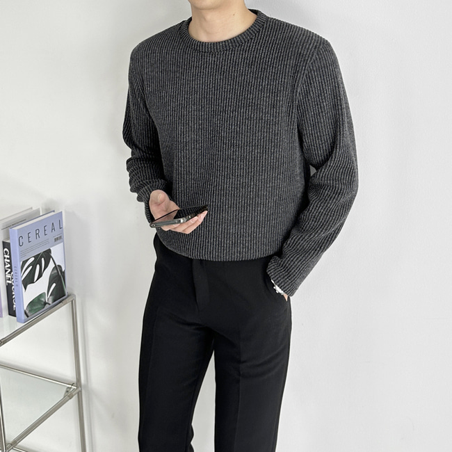 1+1 남자 오테로 봄 가을 골지 라운드 긴팔 티셔츠 빅사이즈 - 상품 이미지