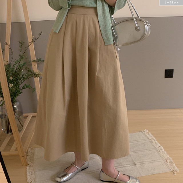 칼린 핀턱 주름 A라인 뒷밴딩 코튼 롱 스커트 4col 봄 여름 바스락 맥시 제이플로우 - 상세 이미지 5