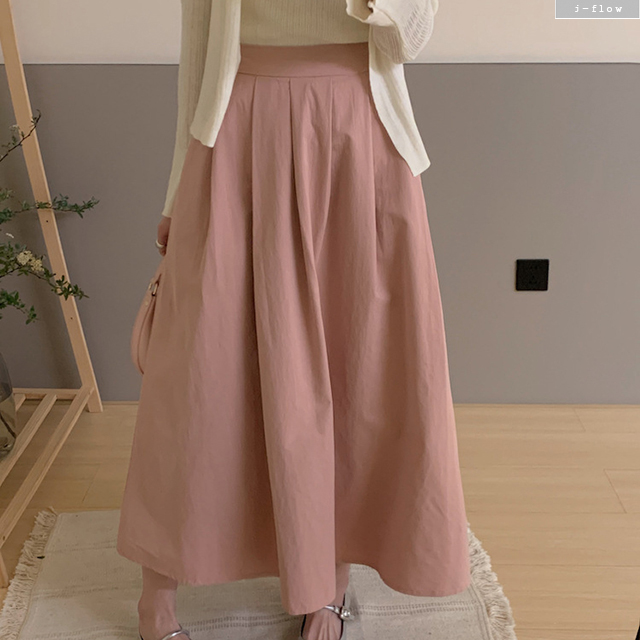 칼린 핀턱 주름 A라인 뒷밴딩 코튼 롱 스커트 4col 봄 여름 바스락 맥시 제이플로우 - 상세 이미지 4