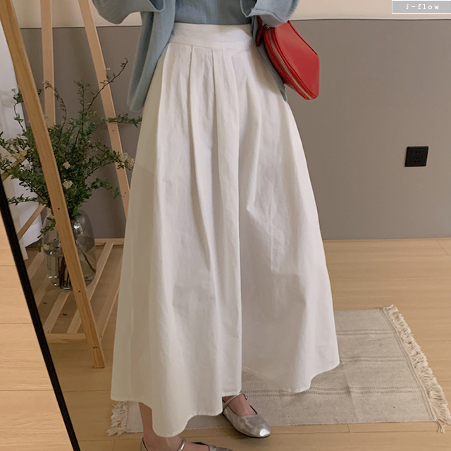 칼린 핀턱 주름 A라인 뒷밴딩 코튼 롱 스커트 4col 봄 여름 바스락 맥시 제이플로우 이미지 7