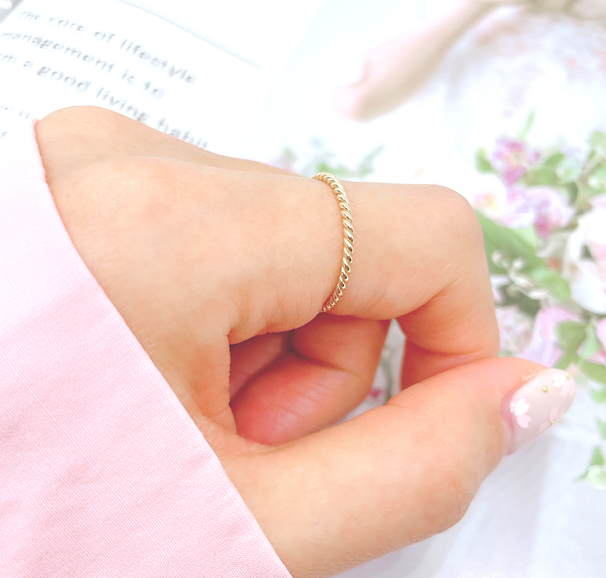 14K 18K 0.8g 꽈배기 꼬임 금 반지 애끼 검지 레이어드 데일리 우정 링 실반지 - 상세 이미지 4