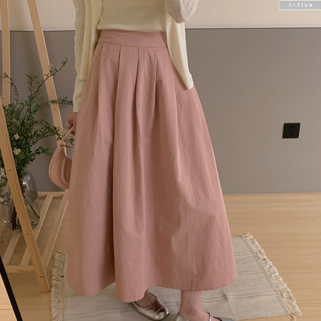 칼린 핀턱 주름 A라인 뒷밴딩 코튼 롱 스커트 4col 봄 여름 바스락 맥시 제이플로우 - 상세 이미지 2