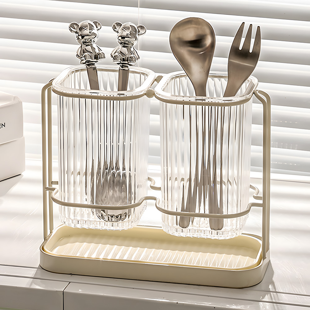 투명 사각 수저정리함 물빠짐 수저꽂이 조리도구 숟가락 젓가락 정리 2구