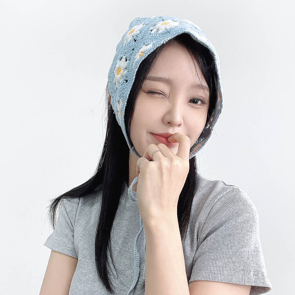 핀치스 패턴 여성 봄 여름 삼각 니트 보넷 두건 - 상세 이미지 2