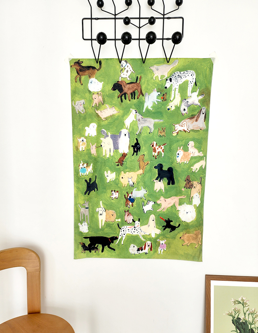 블랑쉬 강아지 패브릭 포스터 벽걸이 벽장식 바란스 68x100