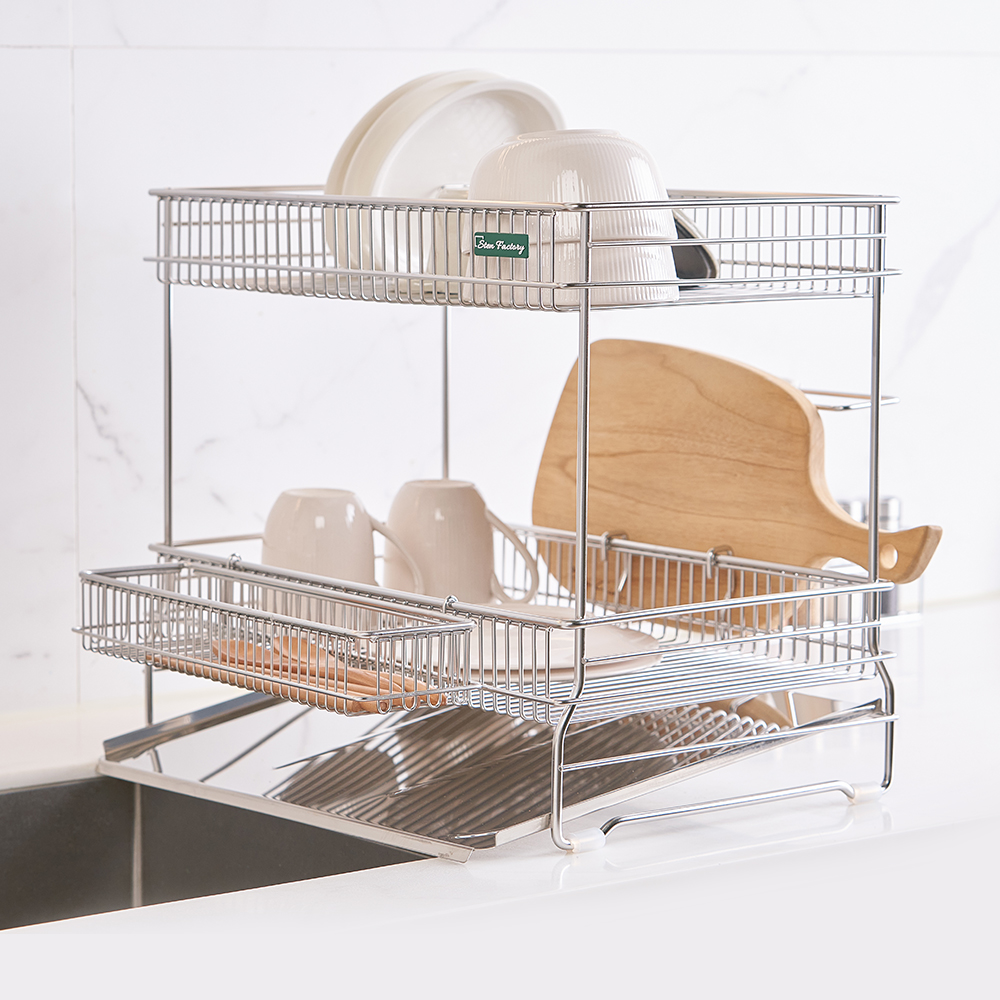 스텐팩토리 연마제없는 올스텐 304 식기건조대 코즈모 2단 정면형 그릇 설거지 물빠짐 건조대