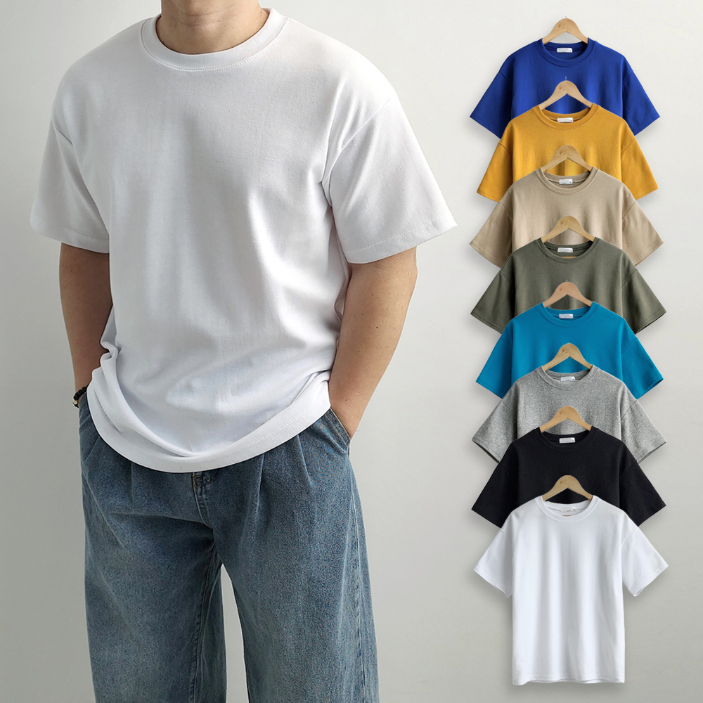 두꺼운반팔티 안비치는흰티 흰색면티 제품 이미지