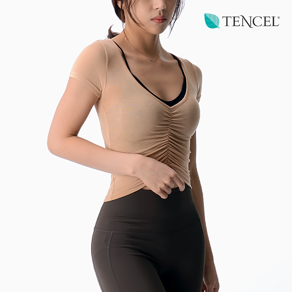 그린위치 비침있는 슬림핏 앞셔링 크롭티 브라탑위에 요가복 - 상세 이미지 3