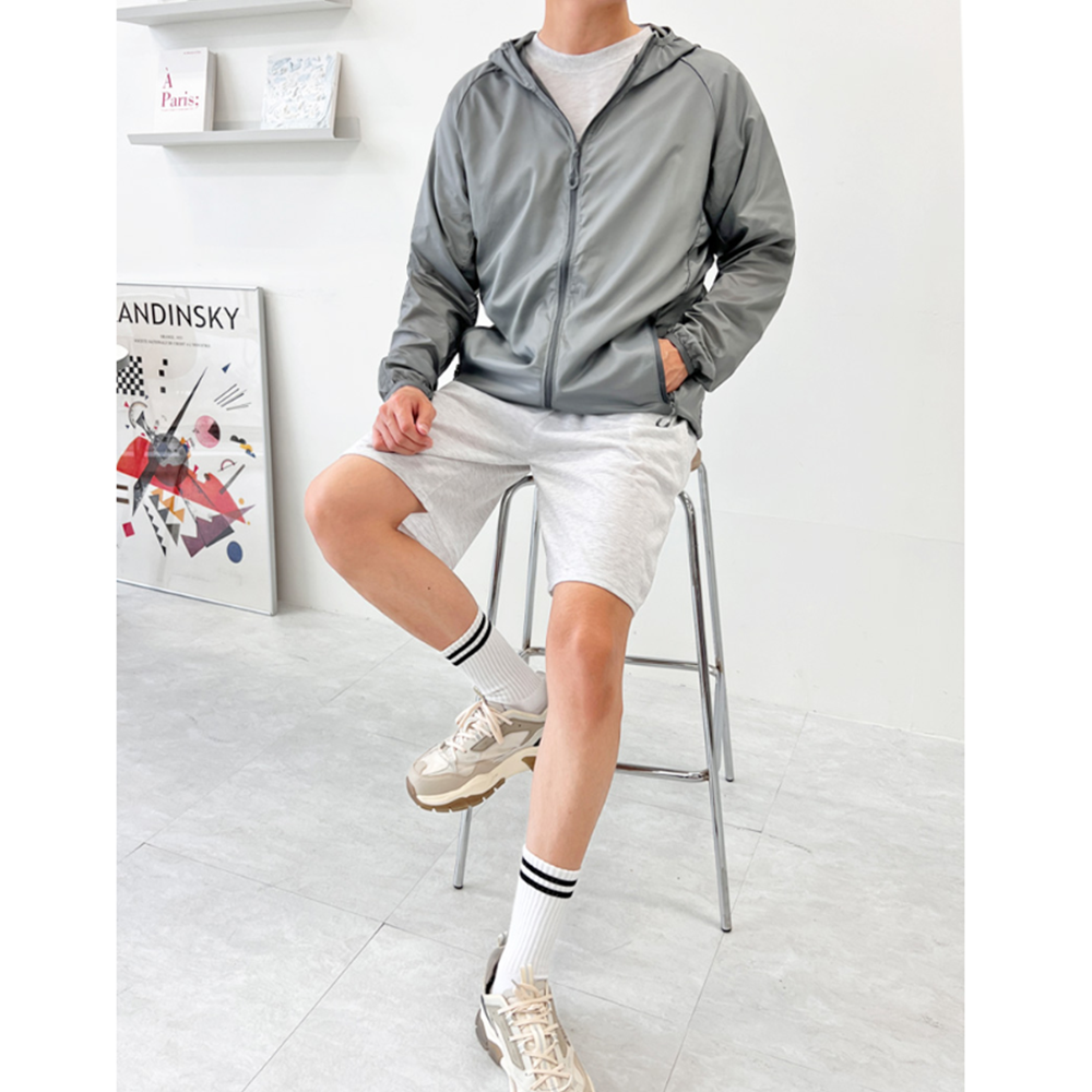 운동용바람막이 봄 가을 홑겹 작업복 무지 스트링후드점퍼 - 상세 이미지 2