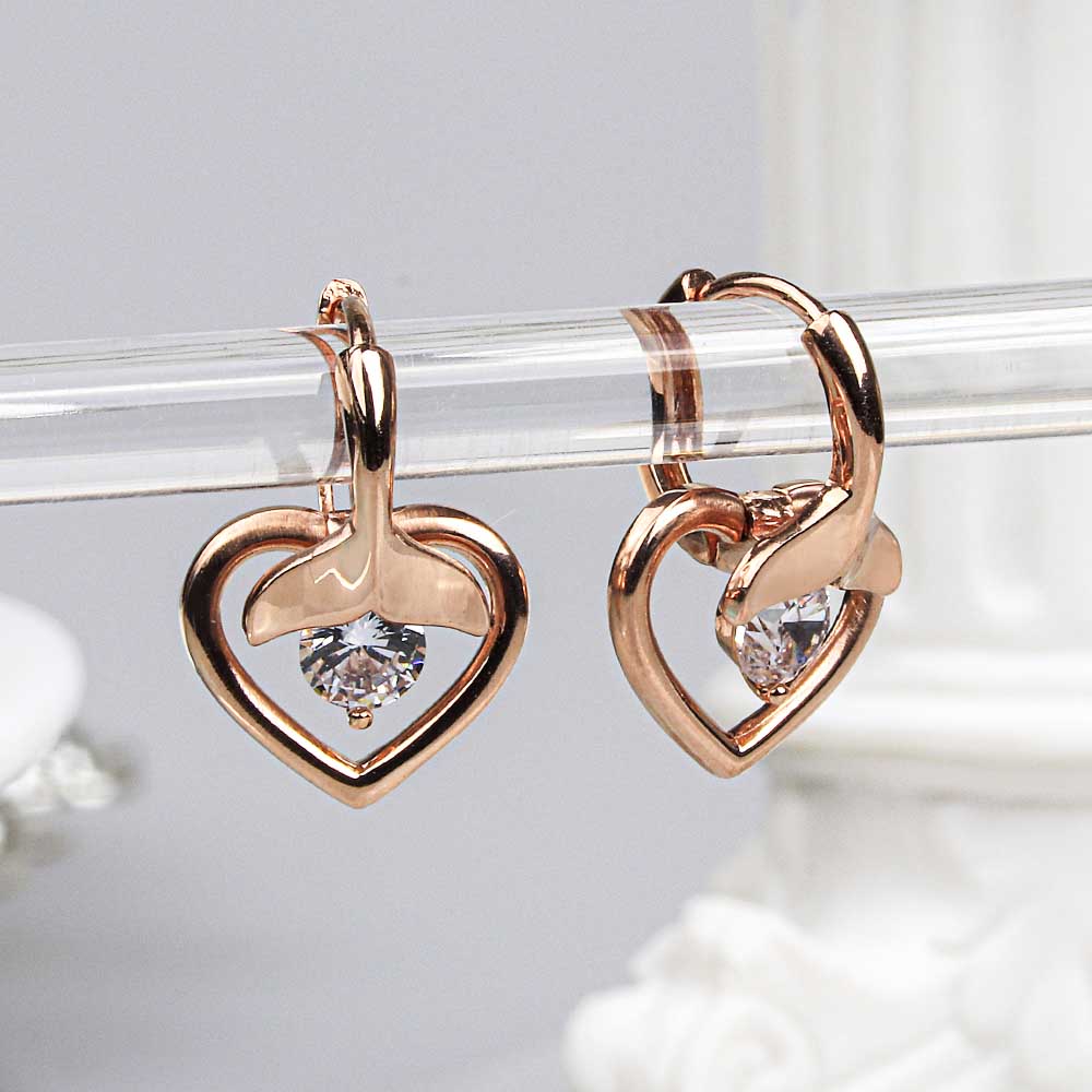 14k 큐빅 귀걸이 하트 고래 꼬리 원터치 링 딸랑이 - 상품 이미지