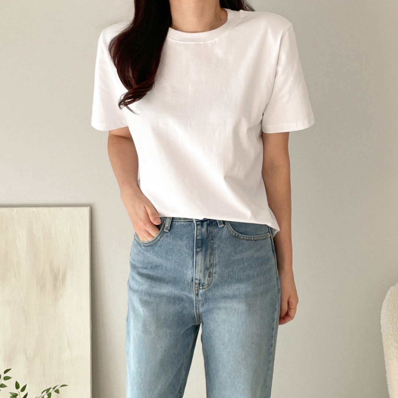 흰티 세미크롭반팔티 세미크롭티 흰티셔츠 - 상세 이미지 2