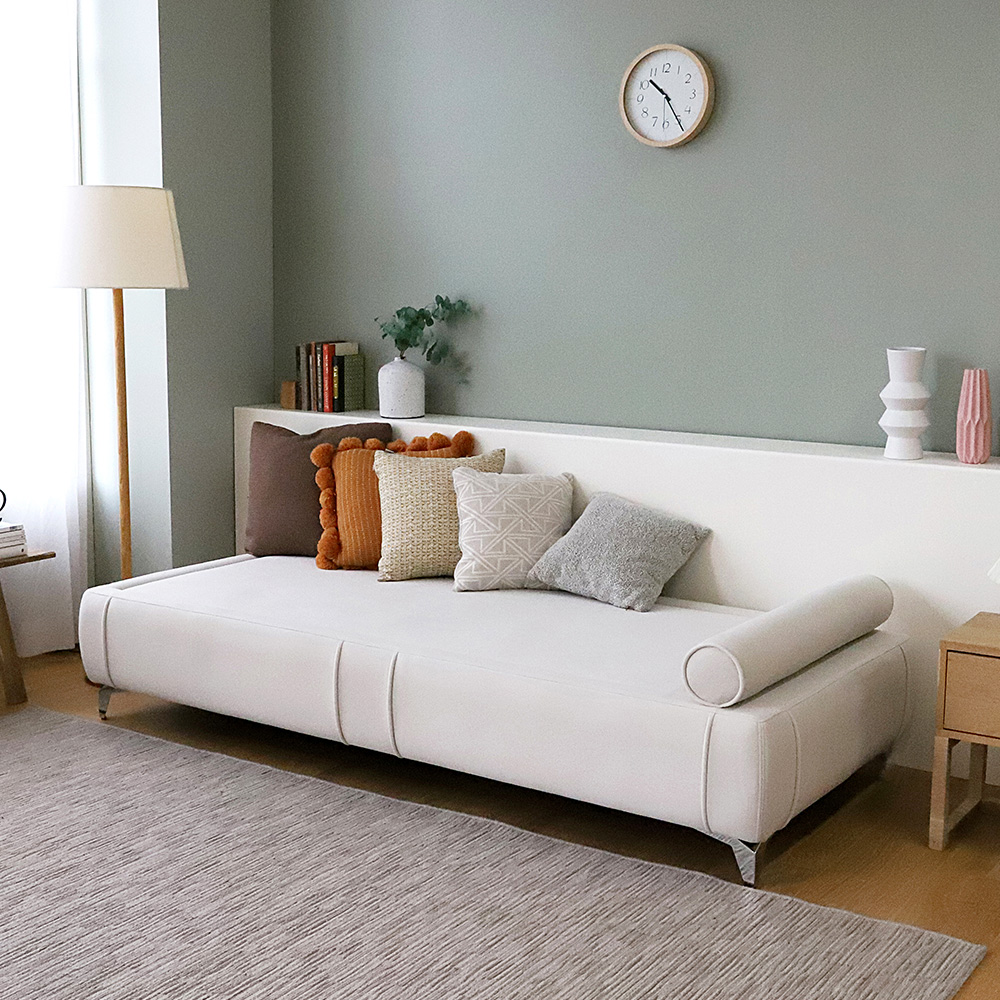 크림 3인용 패브릭 흙소파 침대형쇼파 온열 온돌 황토볼 흙침대 CL507