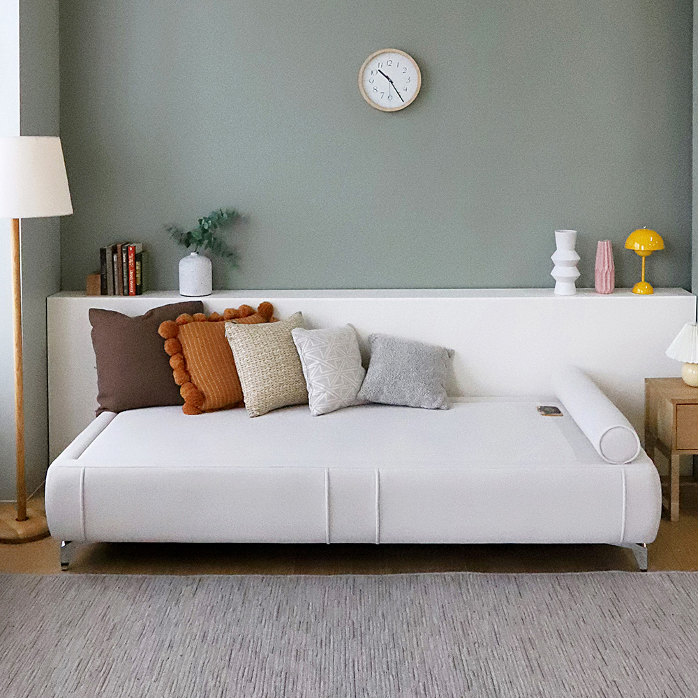 크림 3인용 패브릭 흙소파 침대형쇼파 온열 온돌 황토볼 흙침대 CL507