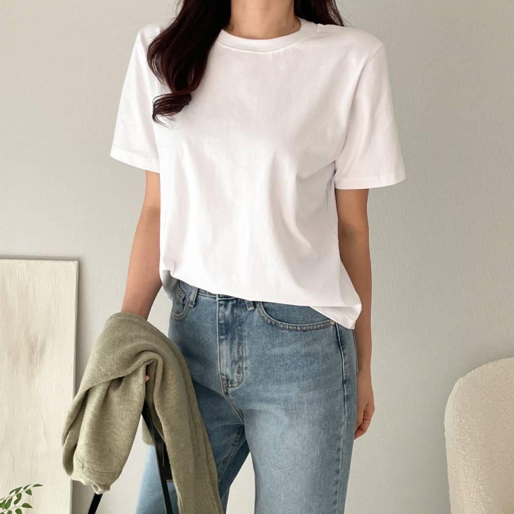 흰티 세미크롭반팔티 세미크롭티 흰티셔츠 - 상품 이미지