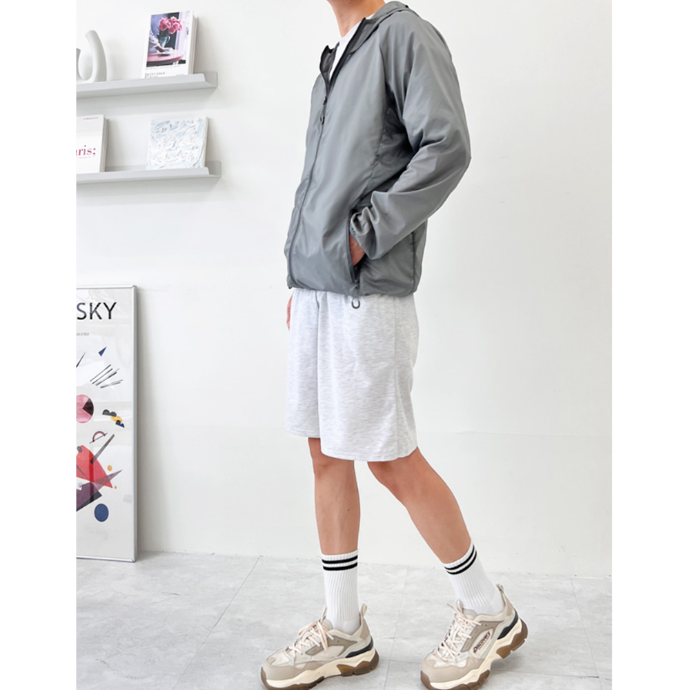 운동용바람막이 봄 가을 홑겹 작업복 무지 스트링후드점퍼 - 상세 이미지 4