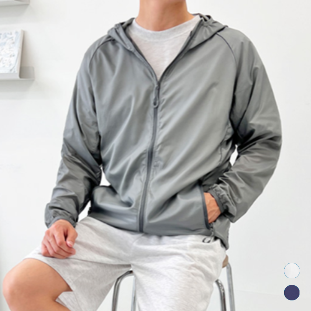 운동용바람막이 봄 가을 홑겹 작업복 무지 스트링후드점퍼 - 메인 이미지