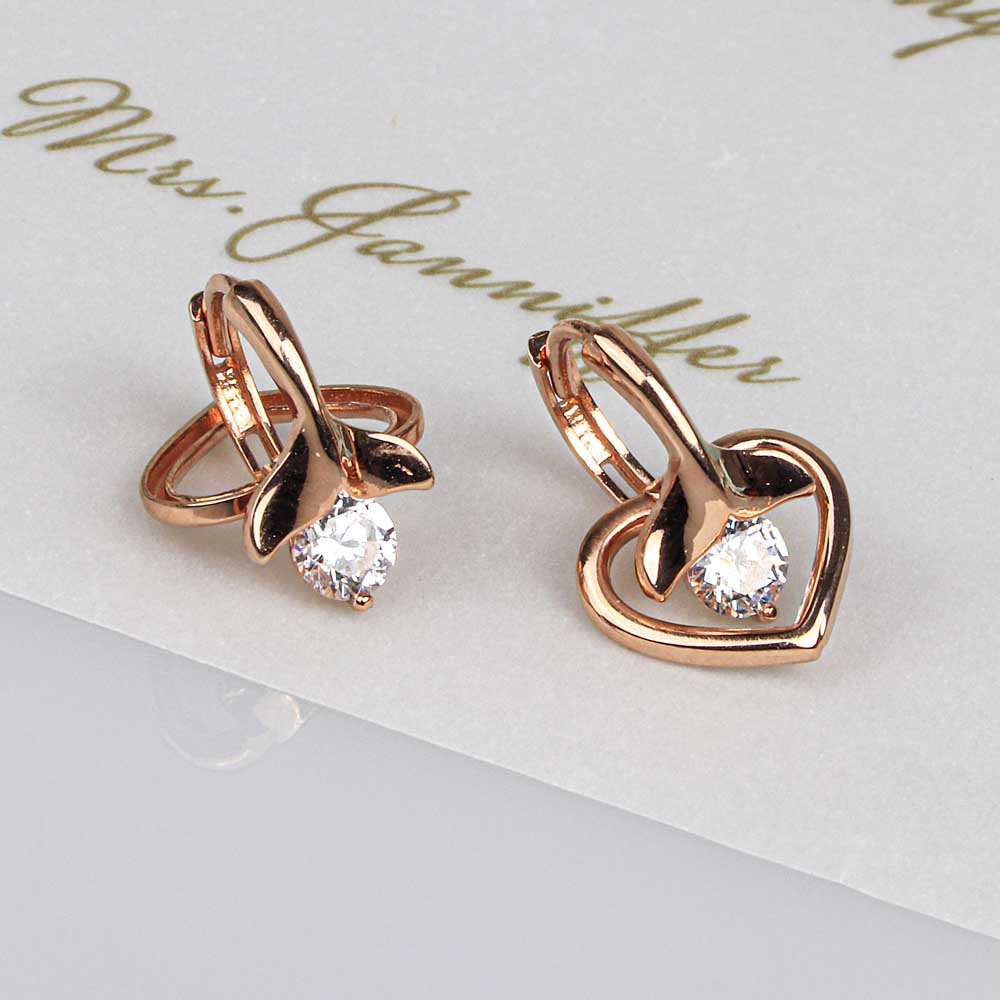 14k 큐빅 귀걸이 하트 고래 꼬리 원터치 링 딸랑이 - 상세 이미지 3