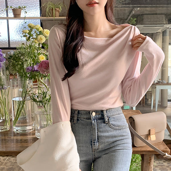 아뜨랑스 (여리핏) 프루아 드레이프 셔링 긴팔 보트넥 티셔츠 ts4057