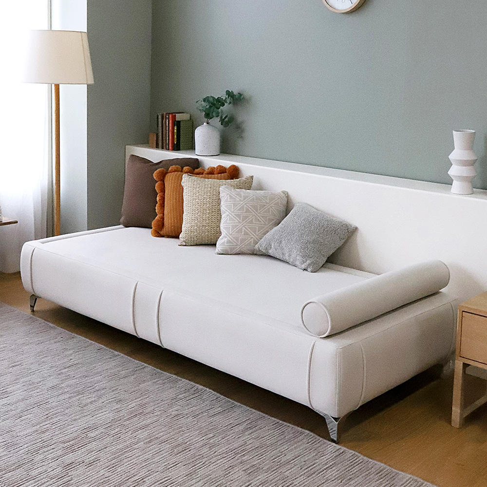 크림 3인용 패브릭 흙소파 침대형쇼파 온열 온돌 황토볼 흙침대 CL507