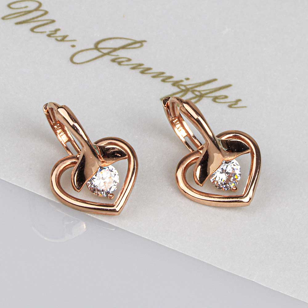 14k 큐빅 귀걸이 하트 고래 꼬리 원터치 링 딸랑이 - 상세 이미지 2