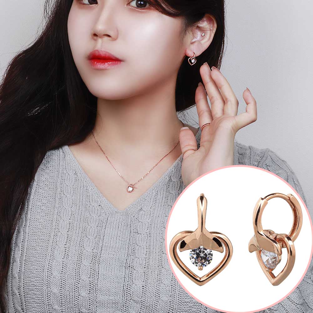 14k 큐빅 귀걸이 하트 고래 꼬리 원터치 링 딸랑이 이미지 7