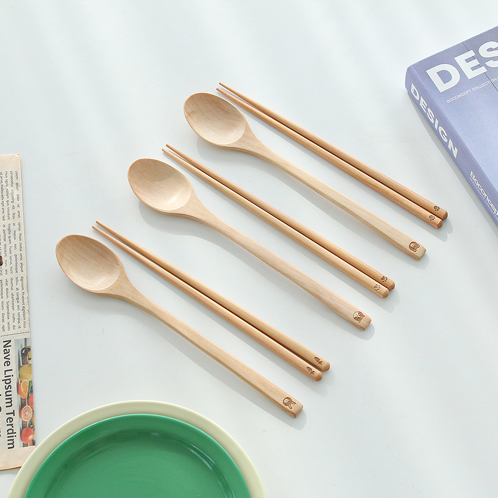 동물모양 각인 우드 수저 세트 예쁜 신혼 부부 한식 나무 숟가락 젓가락