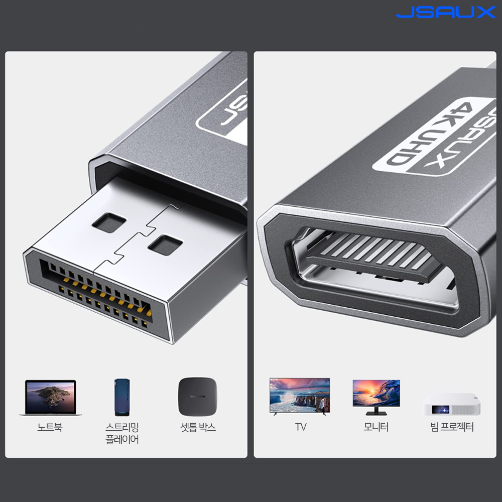 JSAUX DP to HDMI 젠더 변환 컨버터 4K지원 2개세트 - 상세 이미지 5