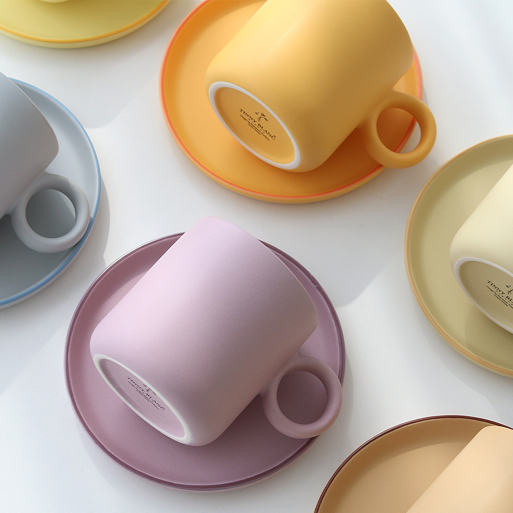 파스텔 무광 예쁜 도자기 머그 플레이트 세트 홈 카페 커피 머그컵 350ml