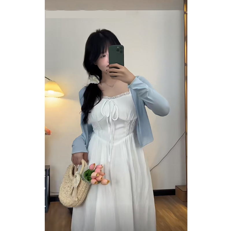 빅사이즈 통통 mm 레이스 화이트 스커트 여름 나시 원피스 조임 이미지 6