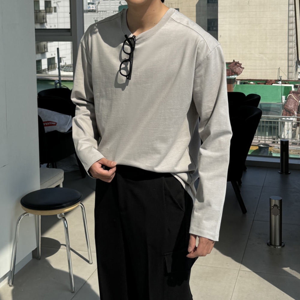 1+1 남자 어프 오버핏 봄 가을 절개 레이어드 긴팔티 - 상세 이미지 5