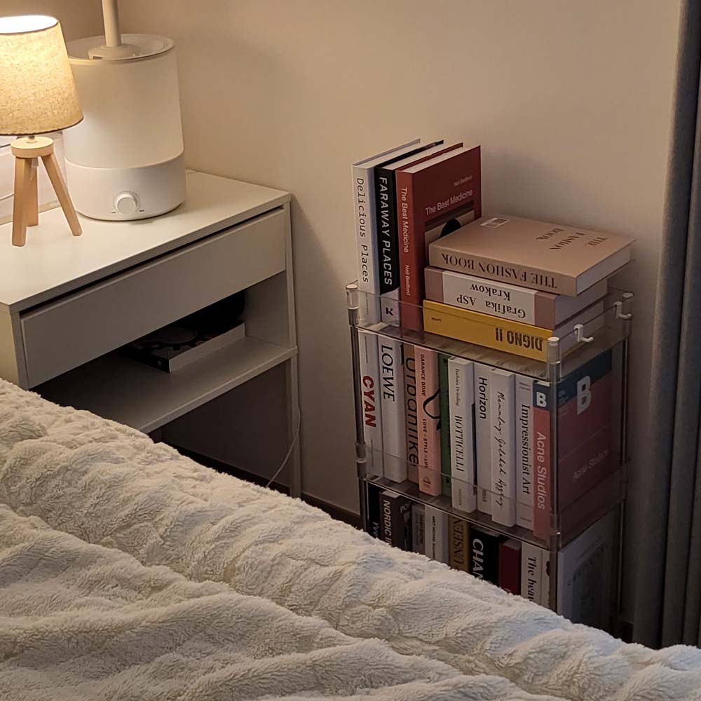 일상드로우 북카트 북트롤리 미니 책꽂이 이동식 간이 투명 틈새 3단