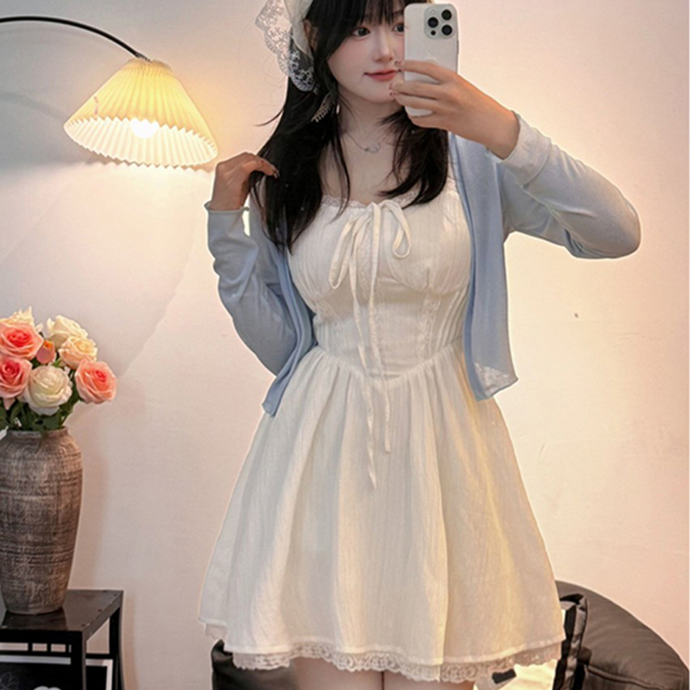 빅사이즈 통통 mm 레이스 화이트 스커트 여름 나시 원피스 조임