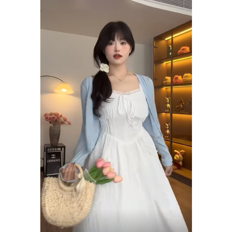 빅사이즈 통통 mm 레이스 화이트 스커트 여름 나시 원피스 조임 - 상세 이미지 3