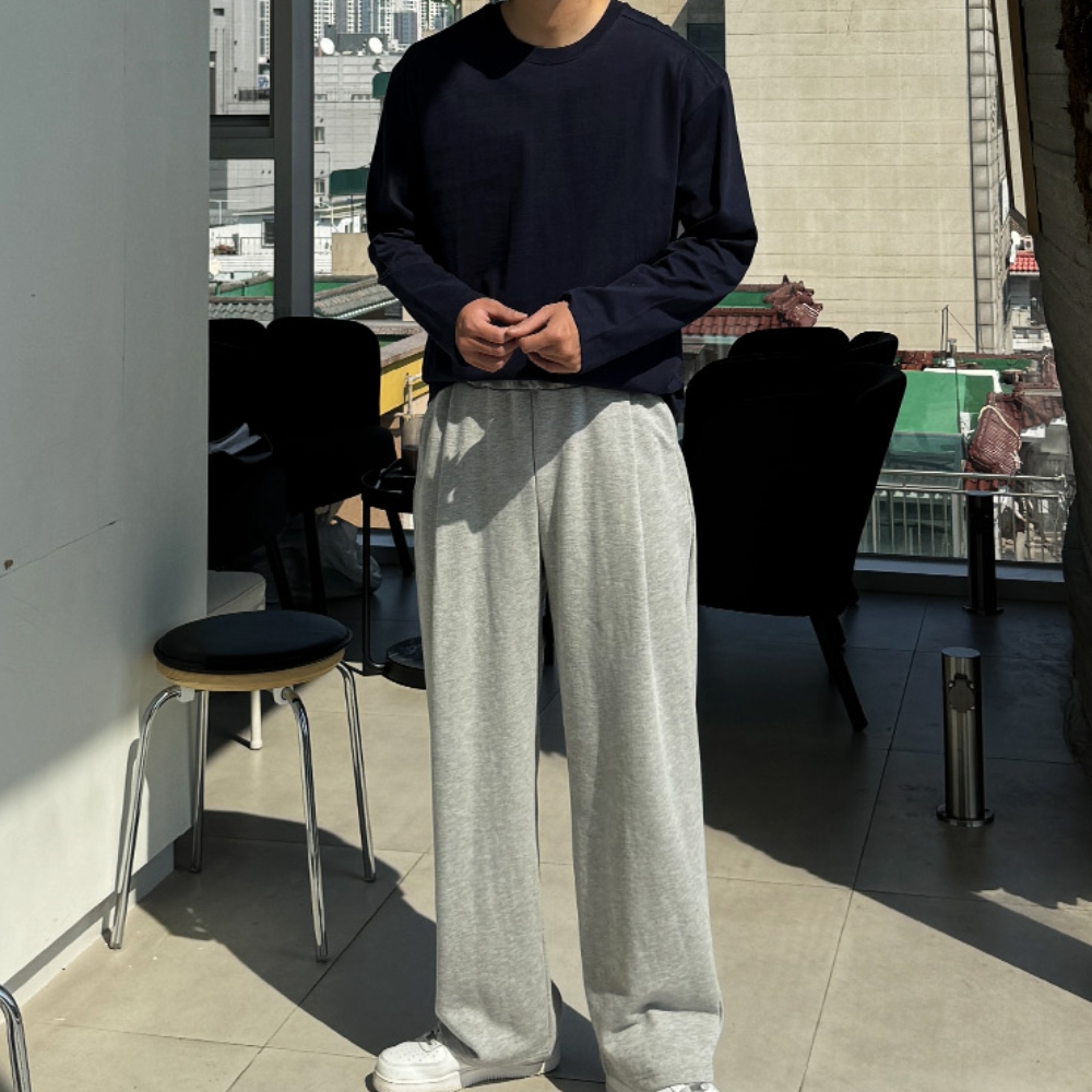 남자 랑프 봄 가을 쭈리 원턱 와이드 트레이닝팬츠 - 상세 이미지 2
