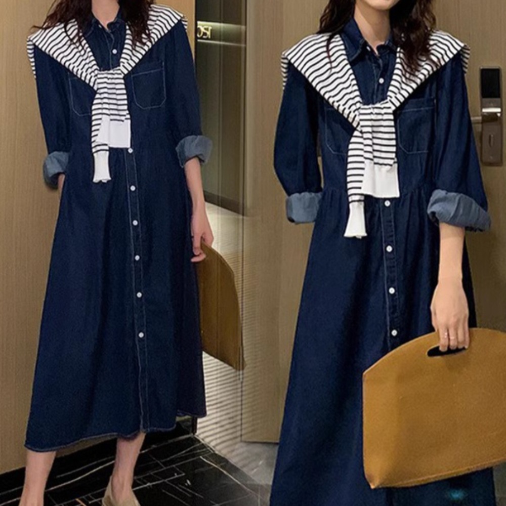 데님 셔츠 원피스 임산부 기본 클래식 편한 고퀄 봄 가을 간절기 데일리 패션 - 상품 이미지