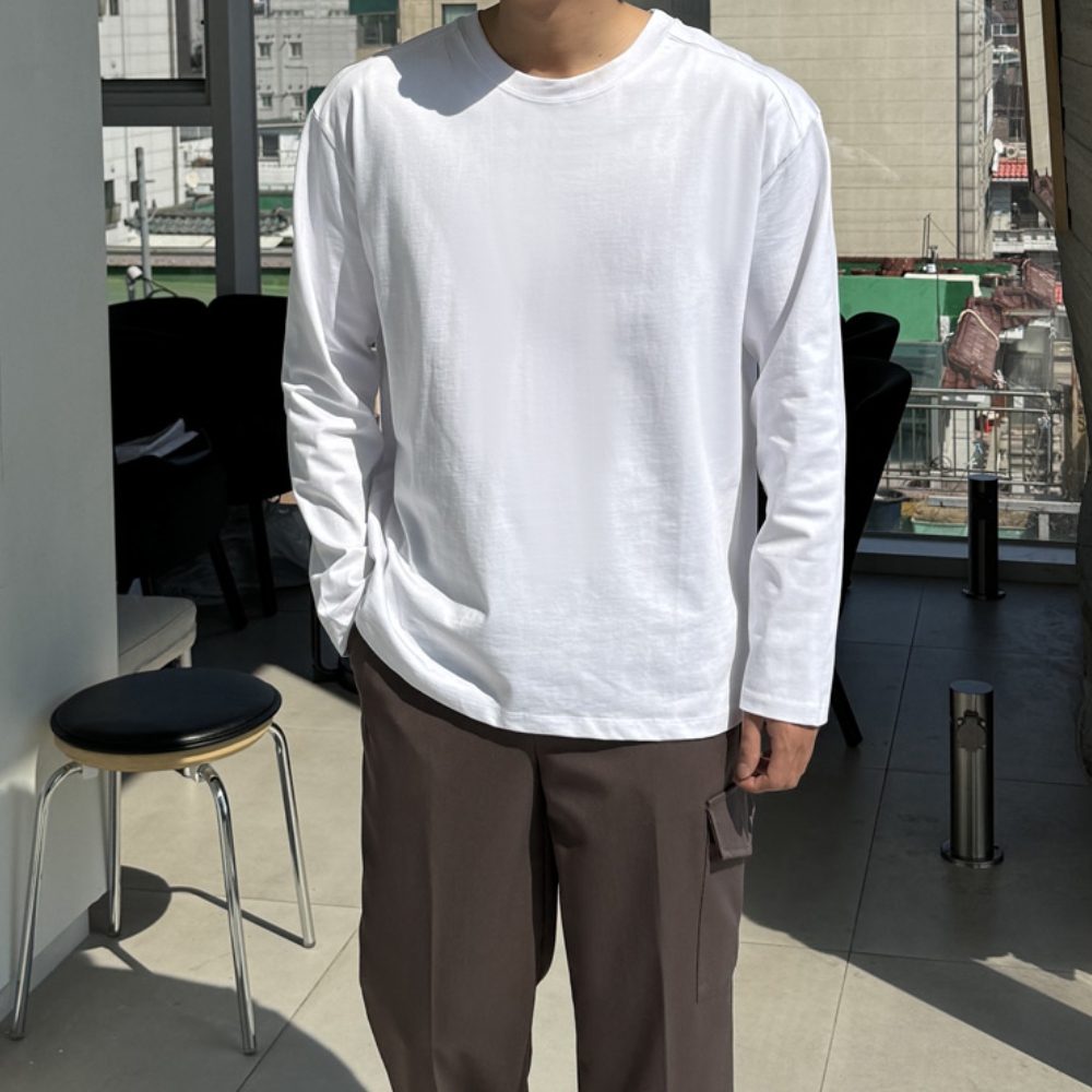 1+1 남자 어프 오버핏 봄 가을 절개 레이어드 긴팔티 - 상세 이미지 2