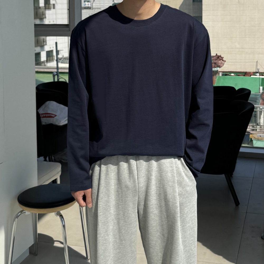 1+1 남자 어프 오버핏 봄 가을 절개 레이어드 긴팔티 - 상세 이미지 3