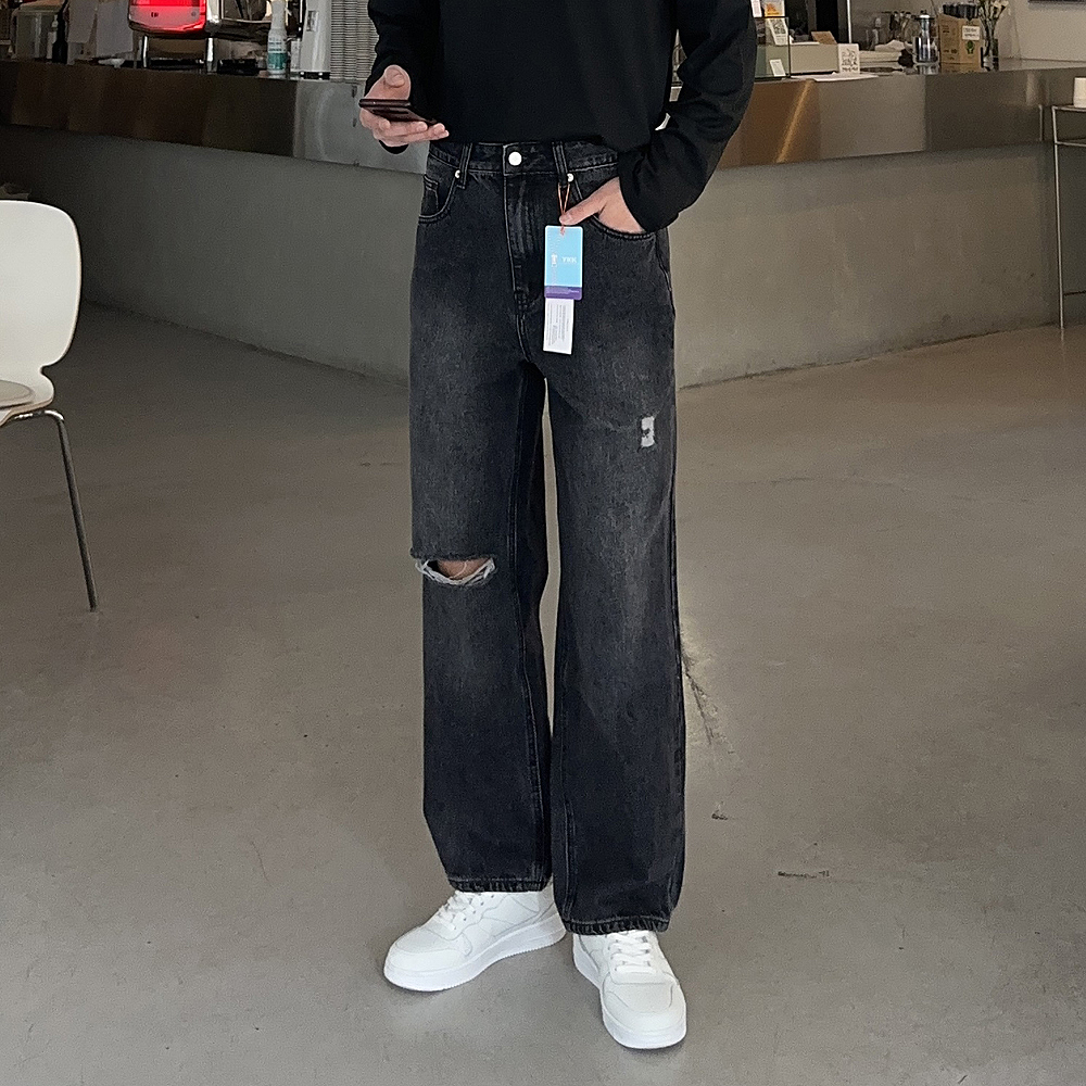 남자와이드청바지 연청 흑청 디스트로이드진 남자청바지