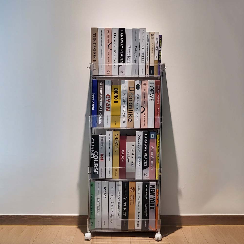 일상드로우 북카트 북트롤리 미니 책꽂이 이동식 간이 투명 틈새 3단