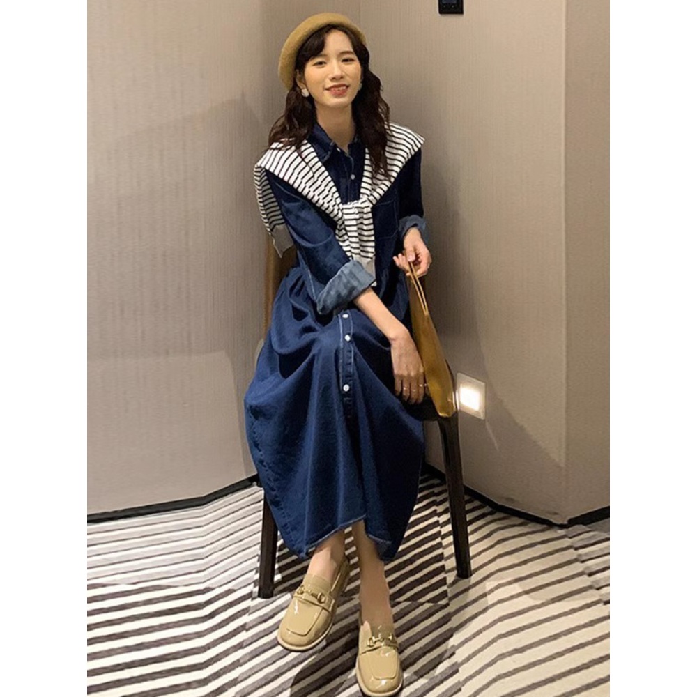 데님 셔츠 원피스 임산부 기본 클래식 편한 고퀄 봄 가을 간절기 데일리 패션 - 상세 이미지 2