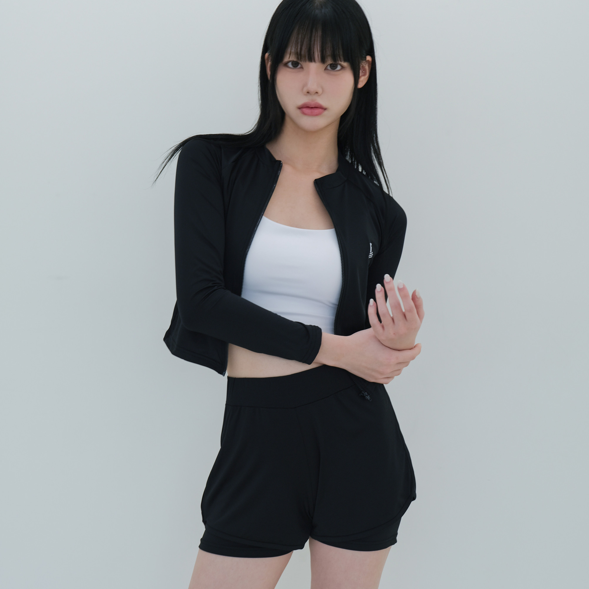 로라벨 유키 여성 집업 래쉬가드 크롭 수영복 상의 긴팔 실내 실외 비치웨어 스윔웨어 - 상세 이미지 3