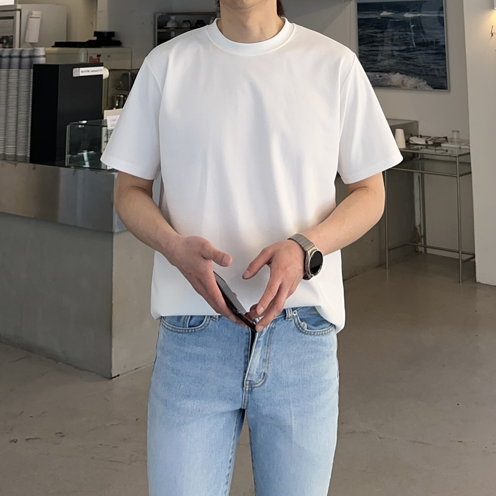 남자 반팔티 빅사이즈 레이어드 이너 흰 티셔츠 - 상세 이미지 2