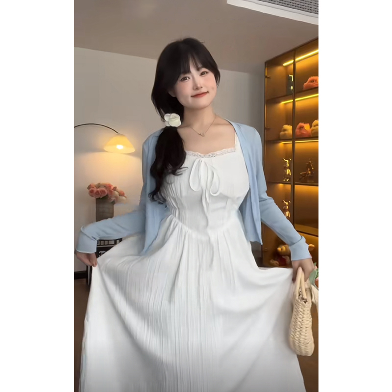 빅사이즈 통통 mm 레이스 화이트 스커트 여름 나시 원피스 조임 - 상세 이미지 4
