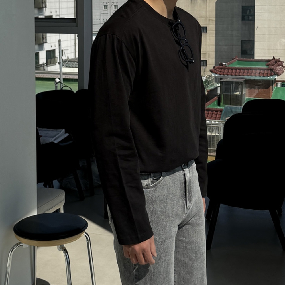 1+1 남자 어프 오버핏 봄 가을 절개 레이어드 긴팔티 - 상세 이미지 4