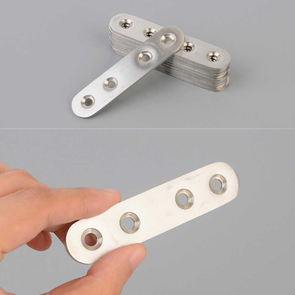 일자 평철 10P 라운드 보강철 89mm 4구멍 납작브라켓 목재 철물 스테인리스 - 상품 이미지