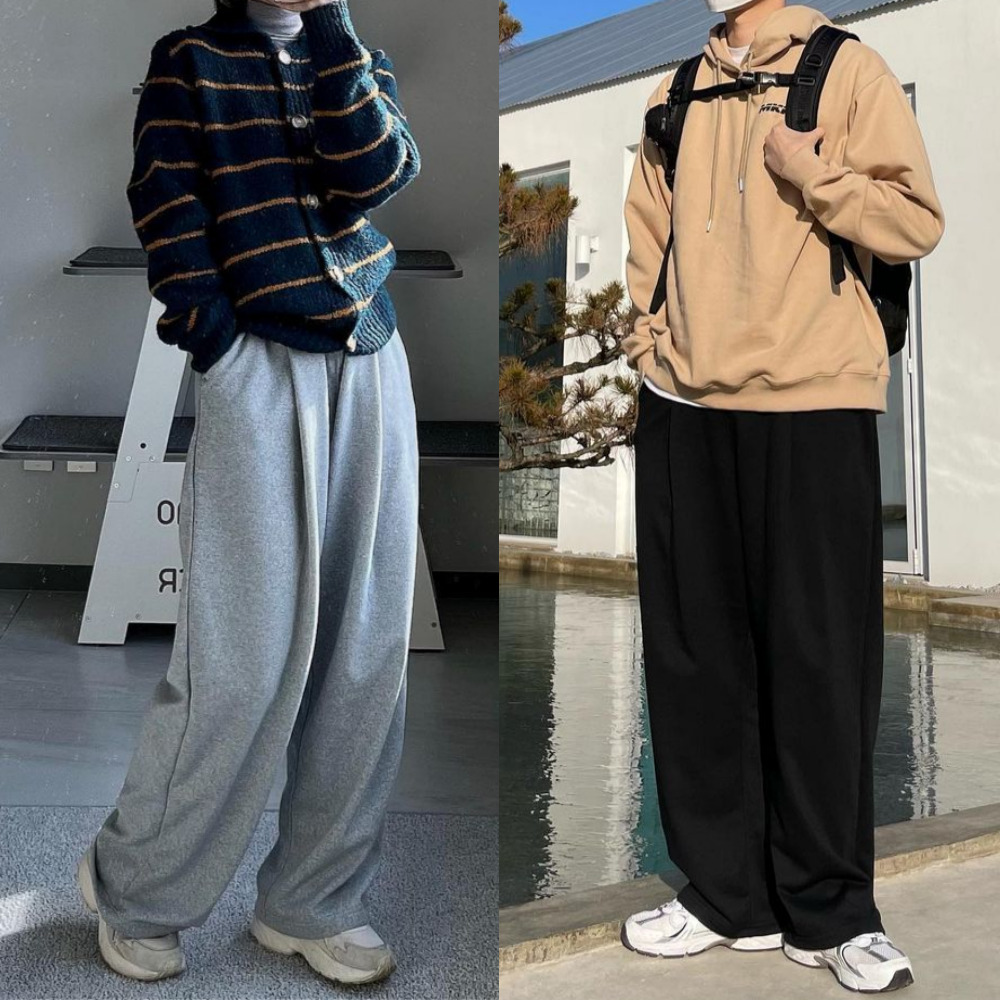 1+1 원턱 남자와이드팬츠 스웻팬츠 회색바지 와이드슬랙스